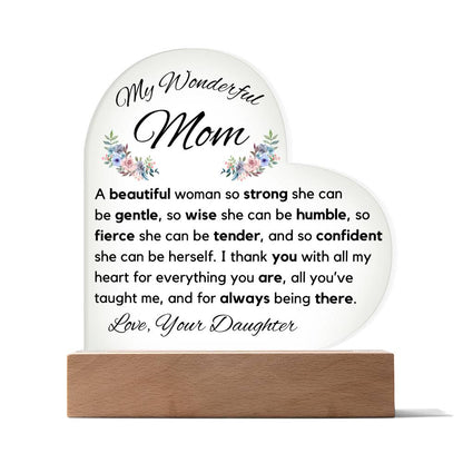 Mom So Strong Printed Acrylic Heart- From Daughter - Sparkly Gift Shop