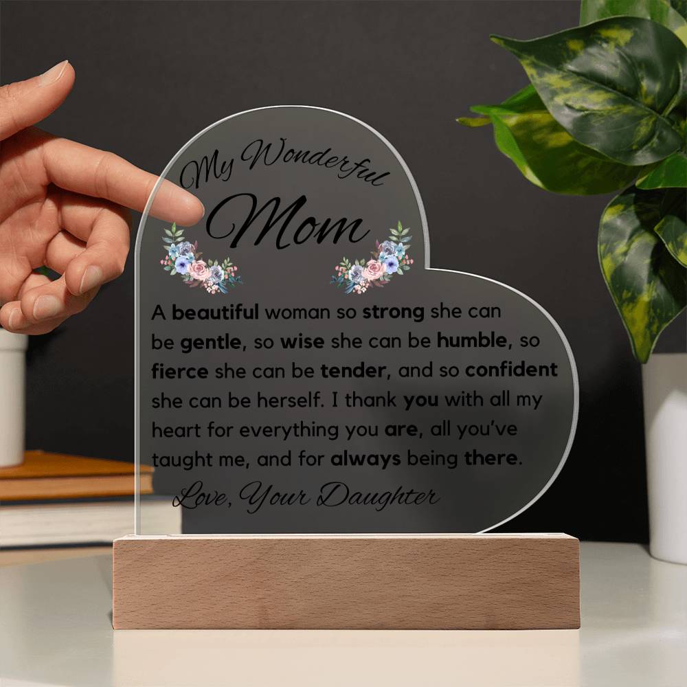 Mom So Strong Printed Acrylic Heart- From Daughter - Sparkly Gift Shop