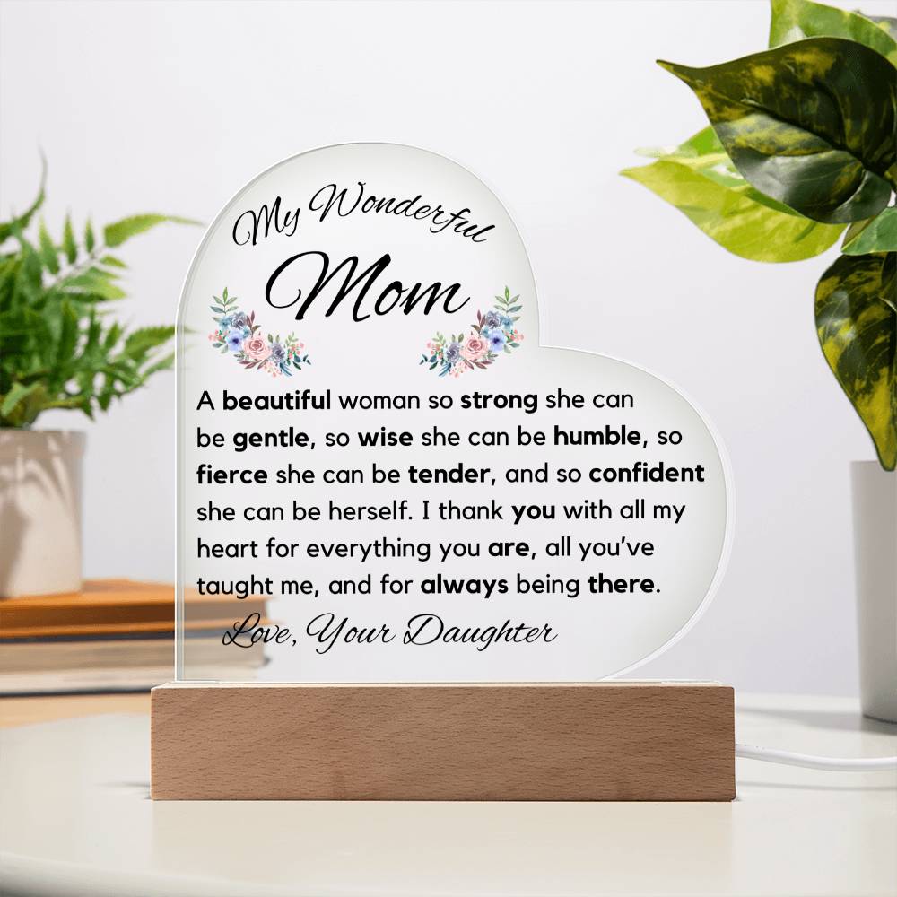 Mom So Strong Printed Acrylic Heart- From Daughter - Sparkly Gift Shop