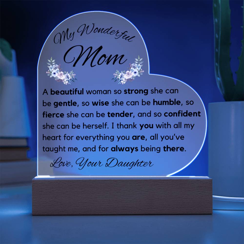 Mom So Strong Printed Acrylic Heart- From Daughter - Sparkly Gift Shop