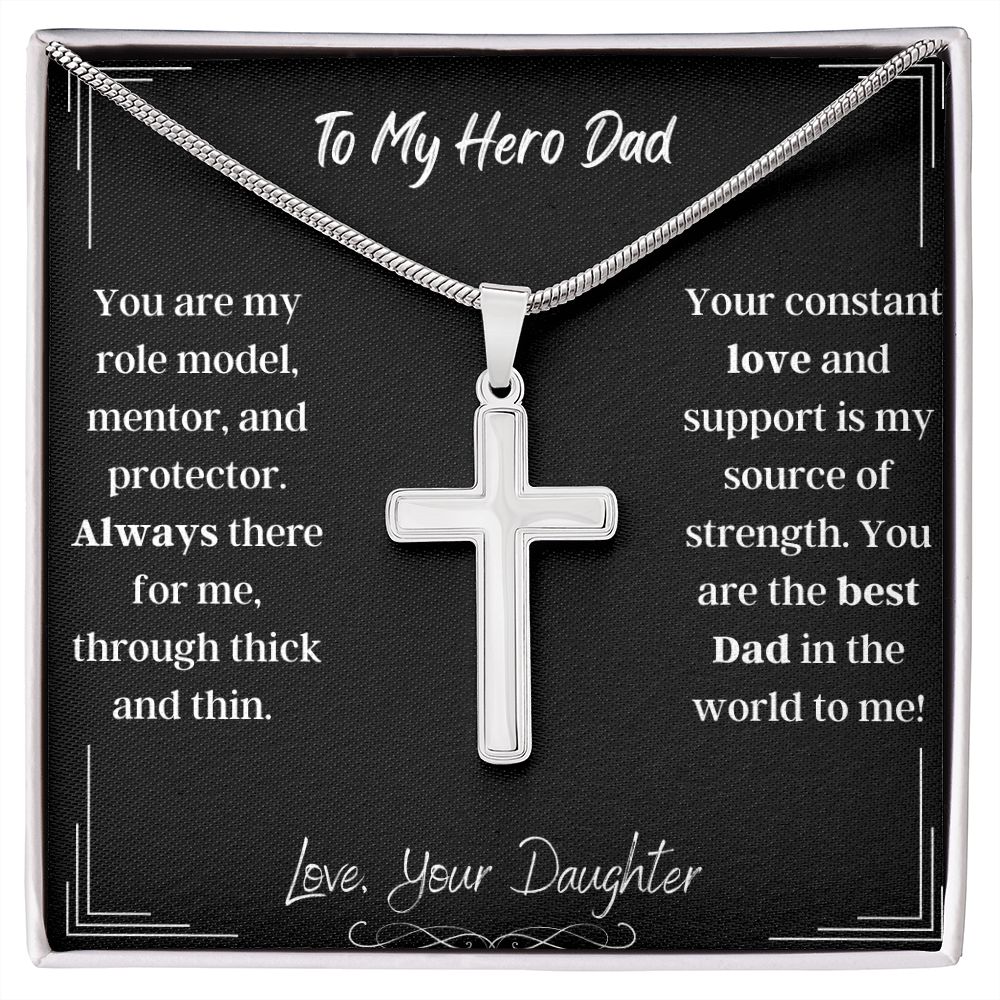 To My Hero Dad Cross Necklace - Sparkly Heart Jewelry